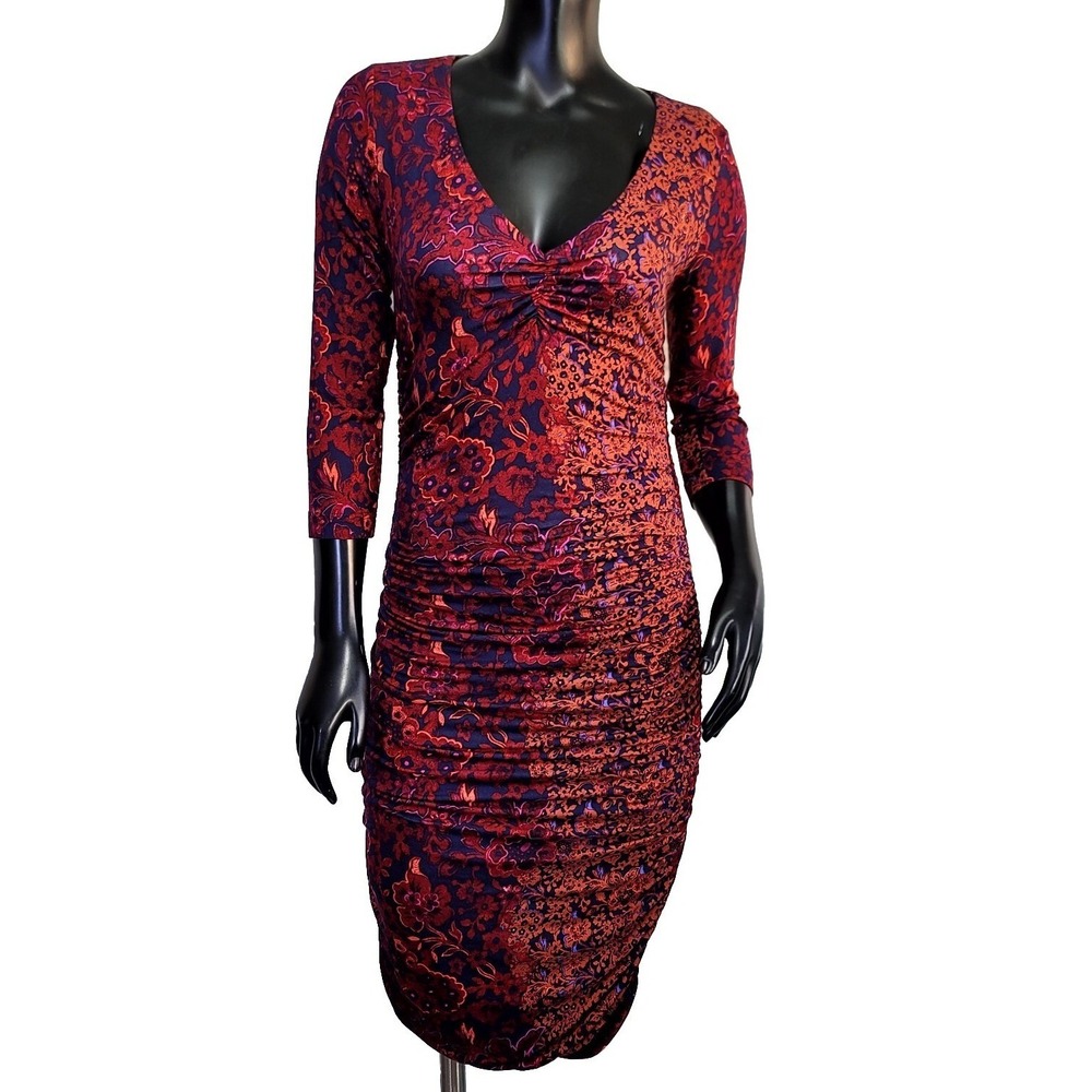 ANTHROPOLOGIE‎ Moulinette Soeurs S Begonia Ruched Sides Floral Knit Bodycon